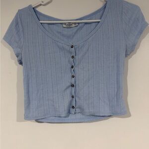 Arizona Jean Company Baby Blue Ribbed Button-Front Crop Top